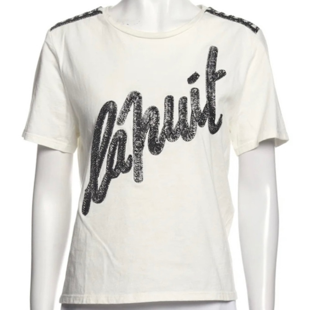 MAJE Graphic Print Crew Neck Sequin Baby Tees